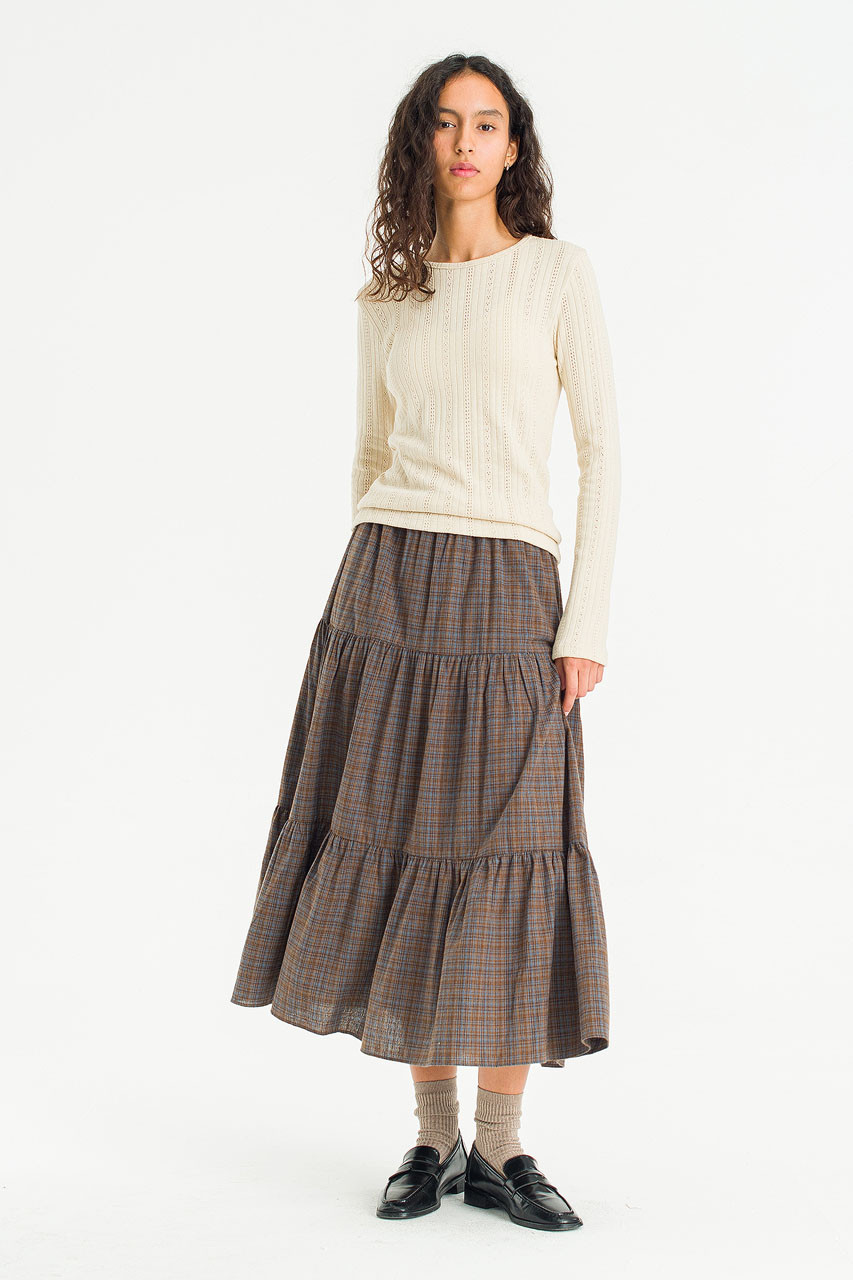 Keil Check Tired Skirt, Brown