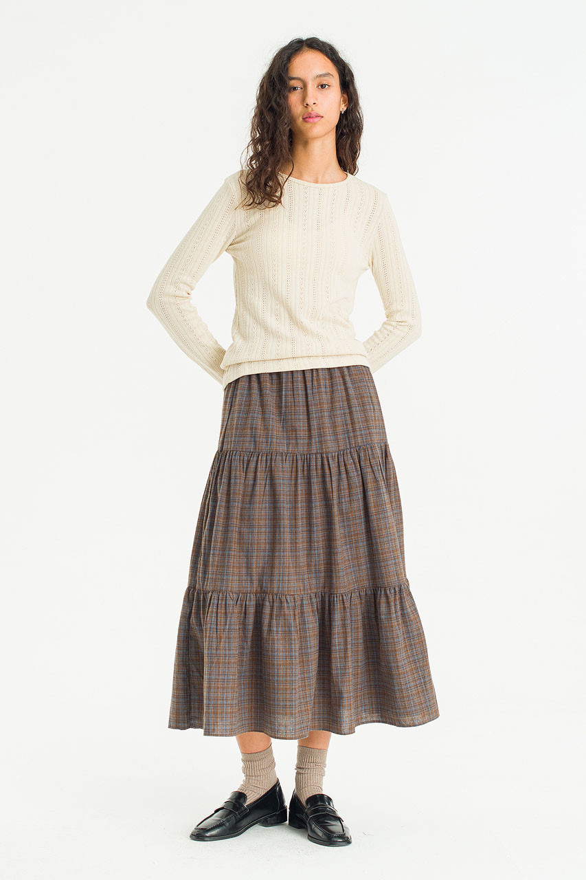 Keil Check Tired Skirt, Brown