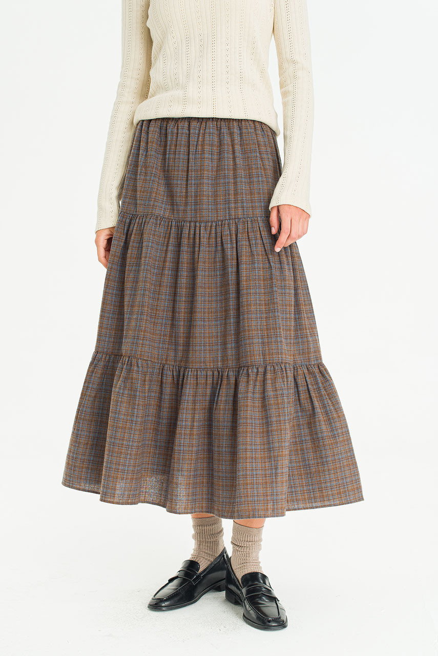 Keil Check Tired Skirt, Brown