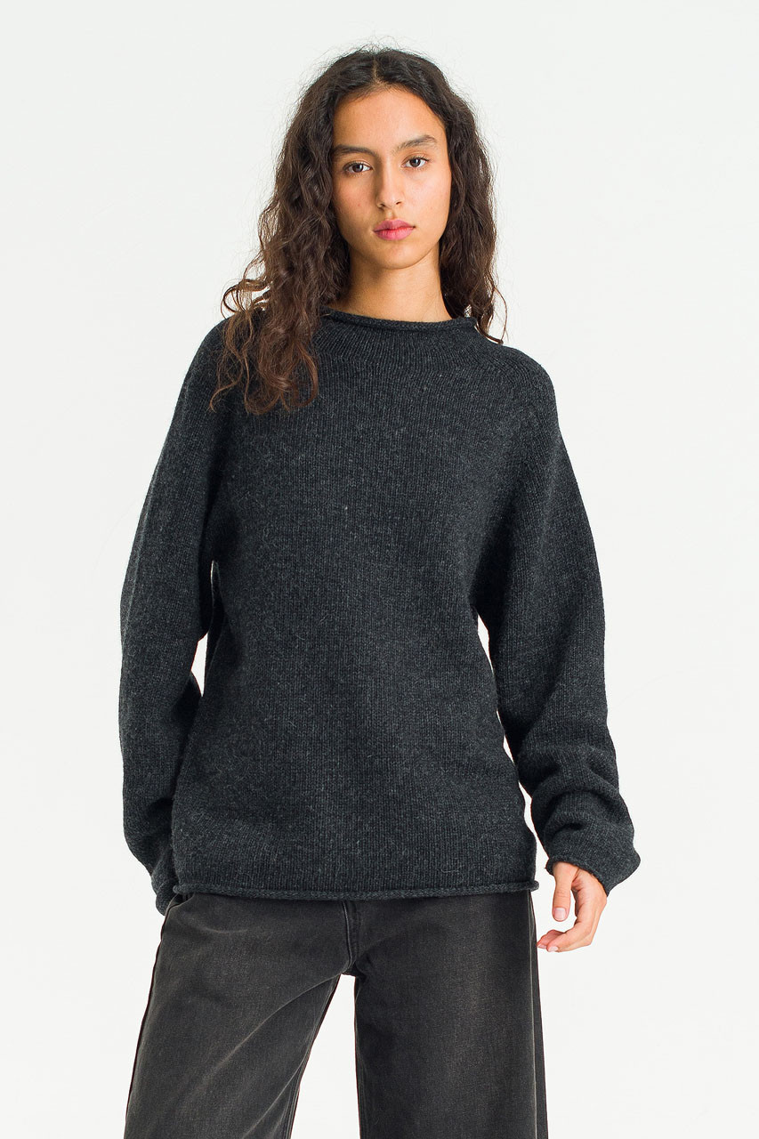 Boat Neck Wool Boxy Jumper, Charcoal