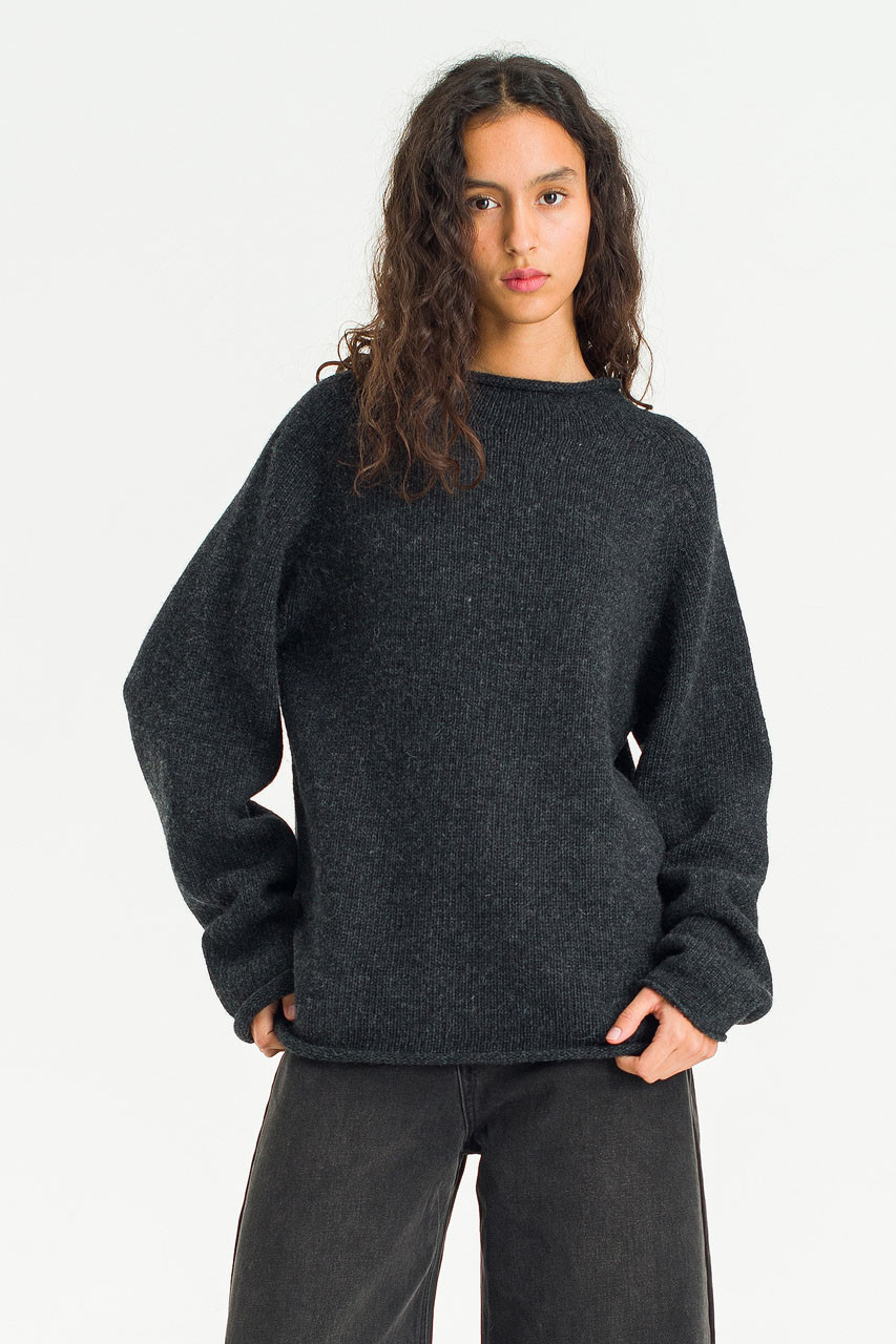 Boat Neck Wool Boxy Jumper, Charcoal