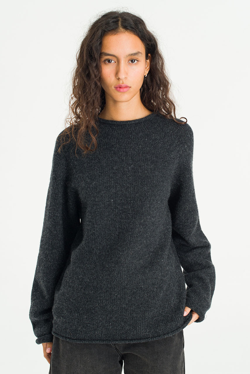 Boat Neck Wool Boxy Jumper, Charcoal