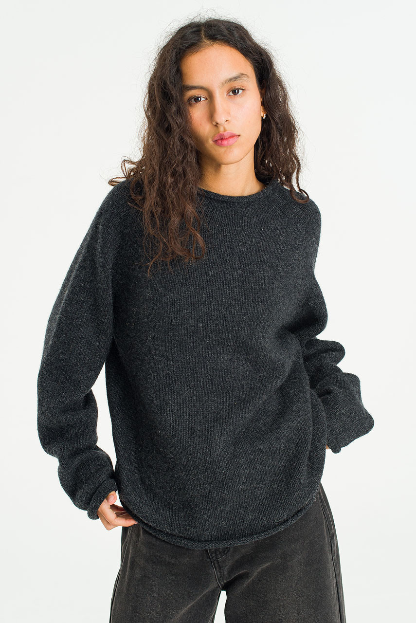 Boat Neck Wool Boxy Jumper, Charcoal