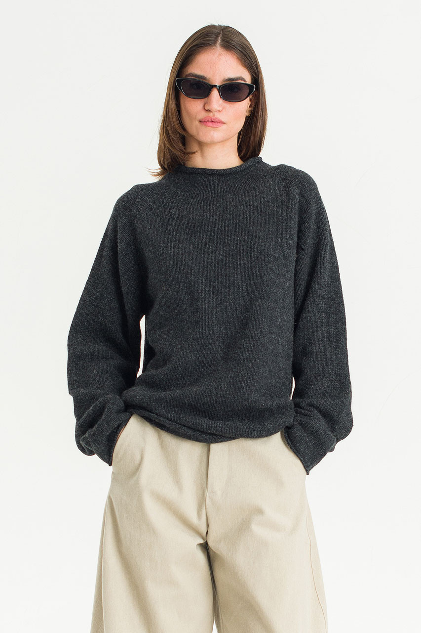 Boat Neck Wool Boxy Jumper, Charcoal