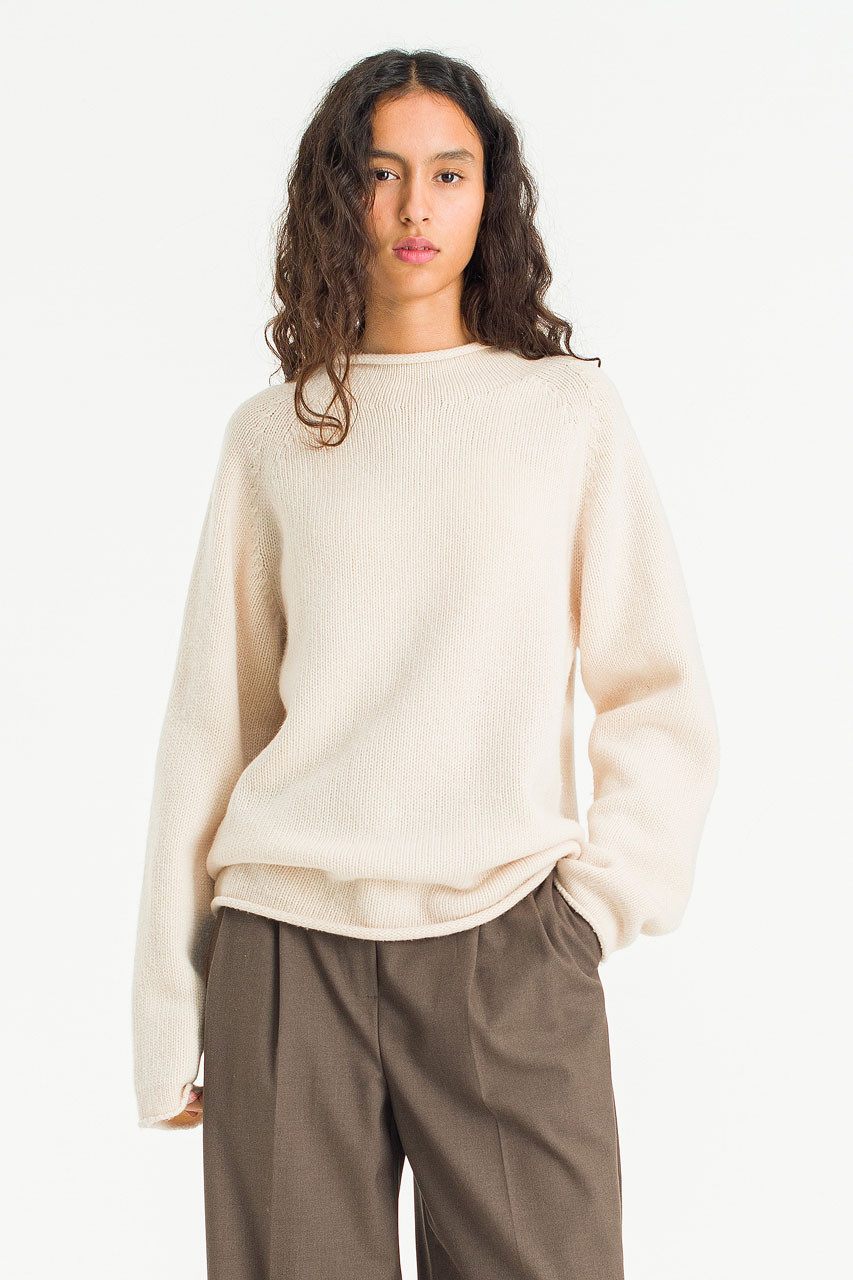 Boat Neck Wool Boxy Jumper, Cream