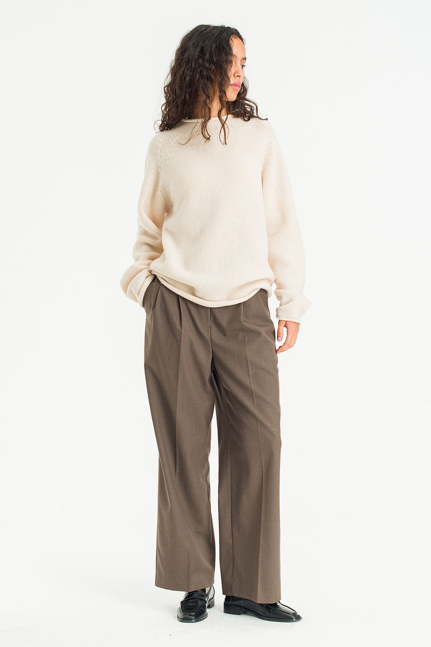 Boat Neck Wool Boxy Jumper, Cream