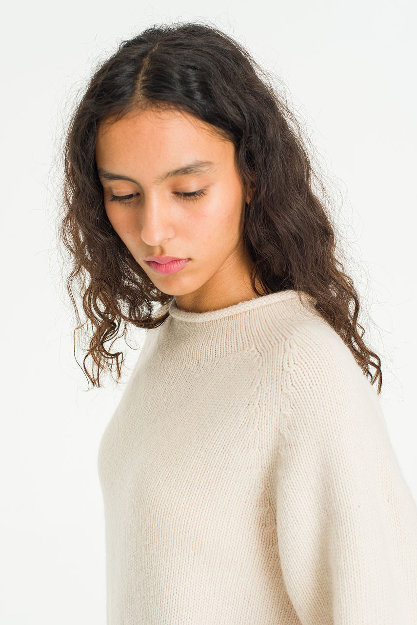 Boat Neck Wool Boxy Jumper, Cream