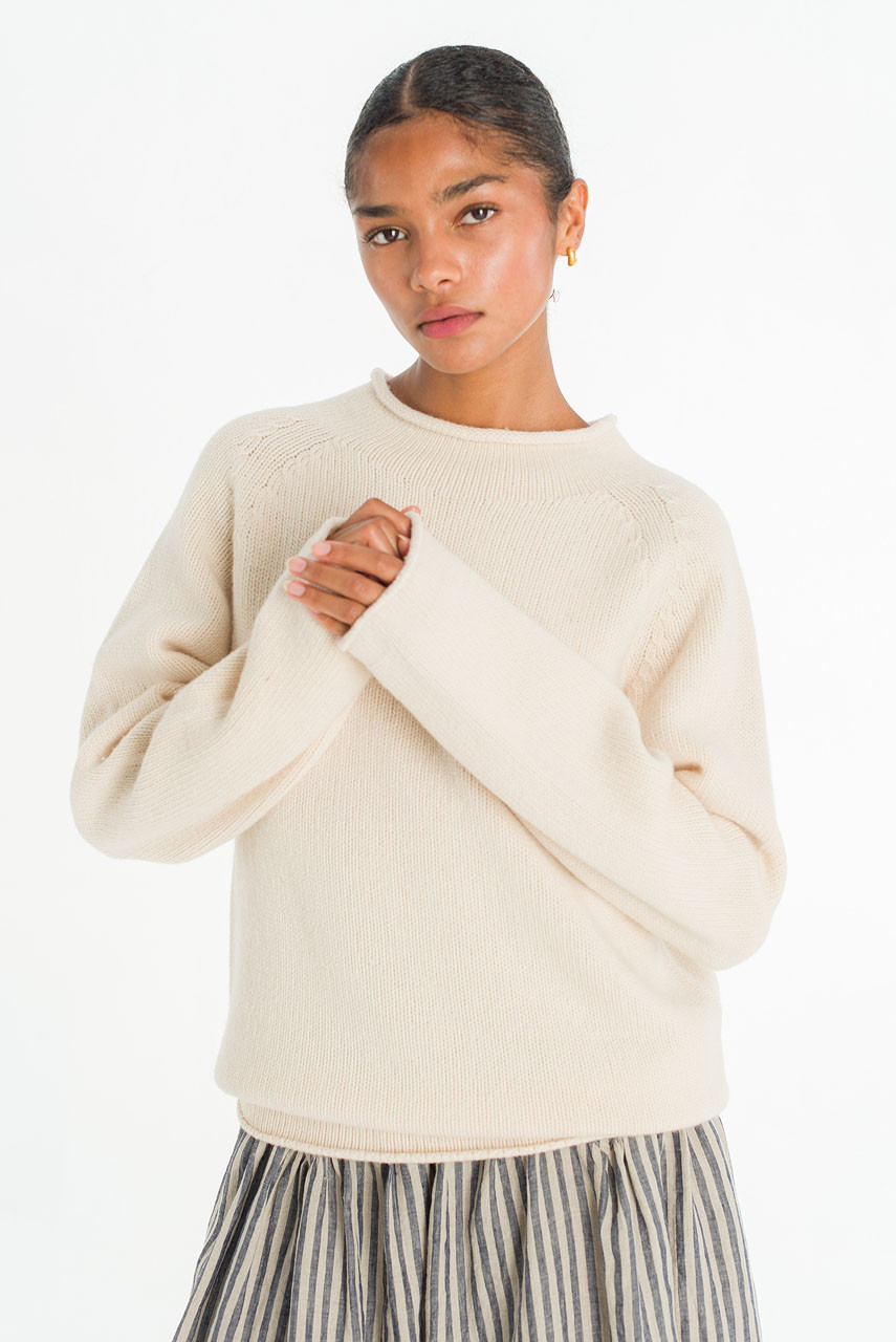 Boat Neck Wool Boxy Jumper, Cream
