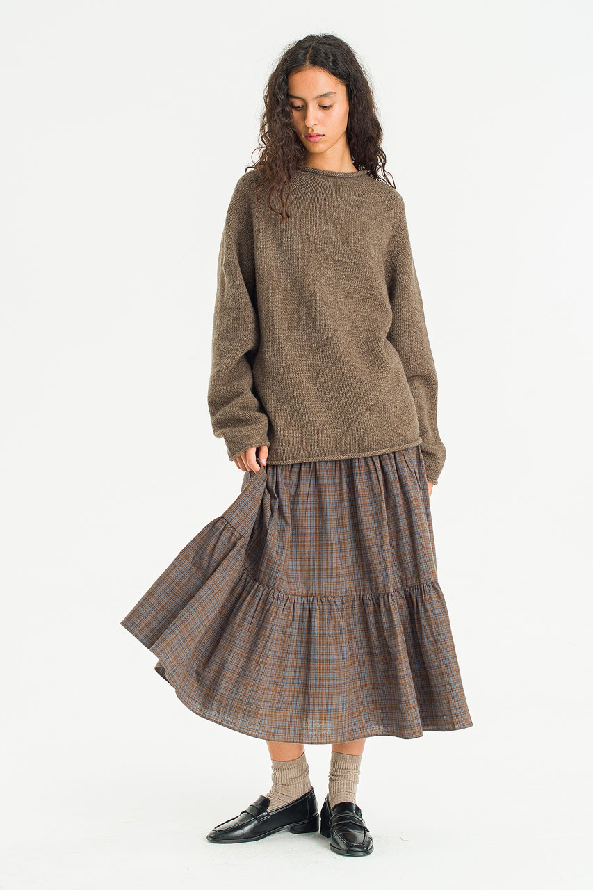 Boat Neck Wool Boxy Jumper, Brown