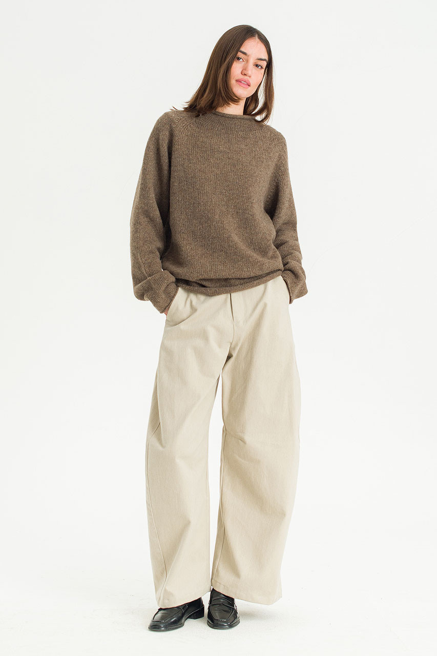 Boat Neck Wool Boxy Jumper, Brown