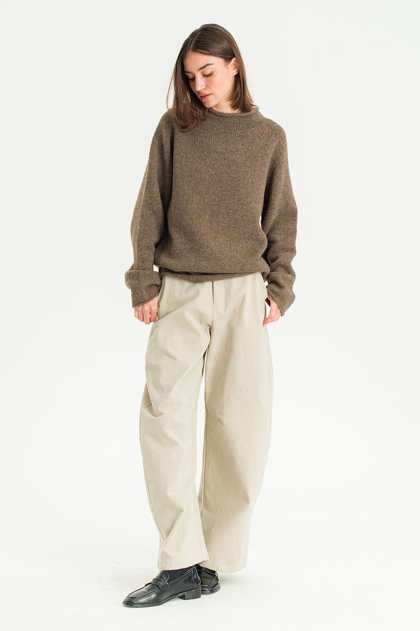 Boat Neck Wool Boxy Jumper, Brown