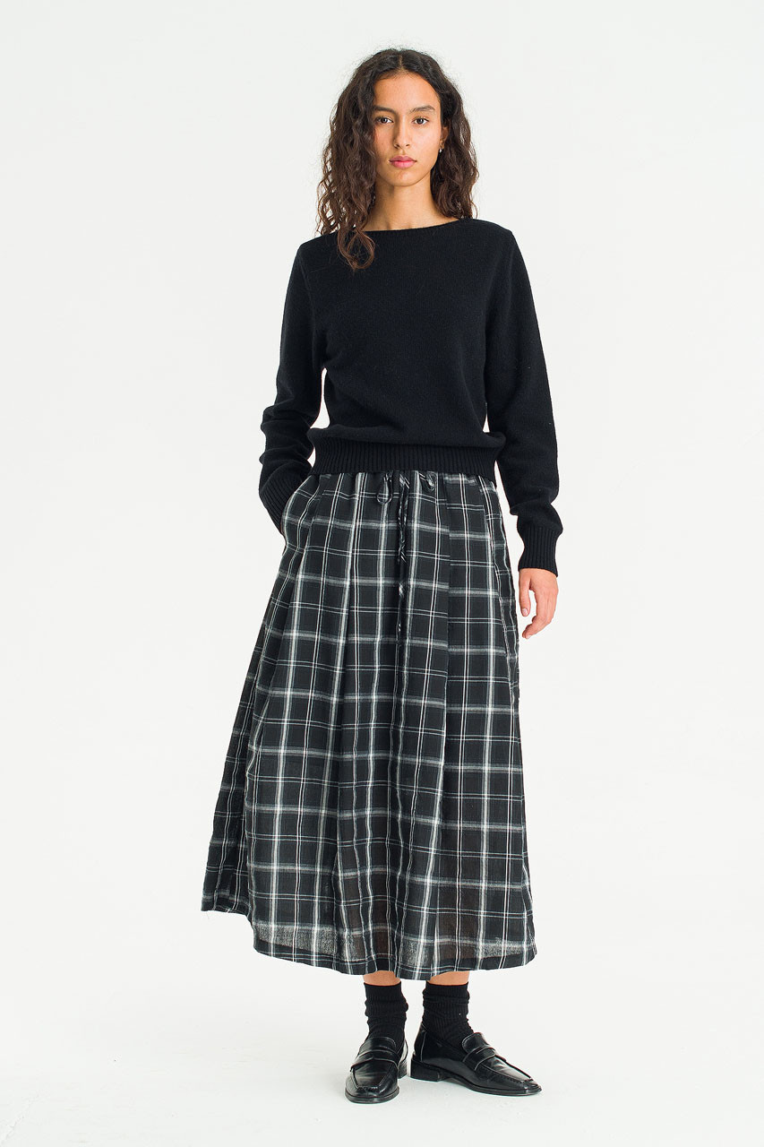 pleats skirt andmary Coco check m スカート black