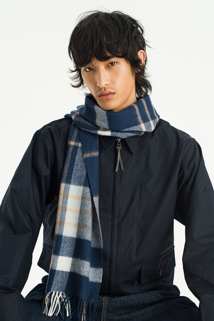 Menswear | Tartan-Style Scarf, Navy