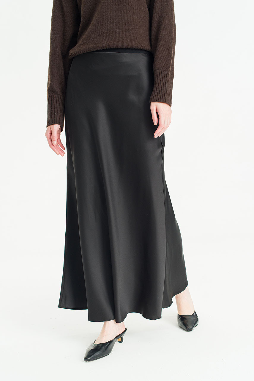 Whisper Drape Slip Skirt, Black