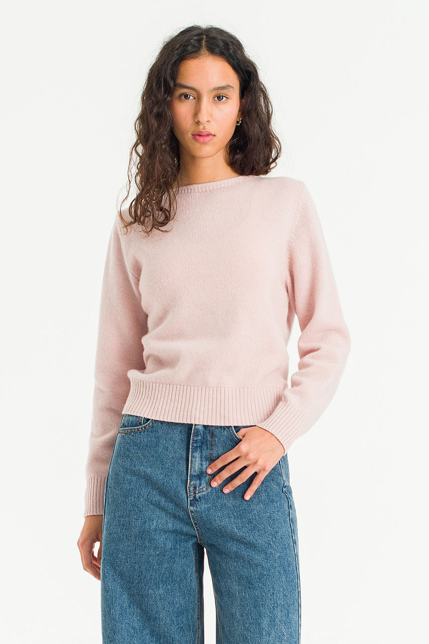 Fine Wool Boat Neck Jumper, Pink