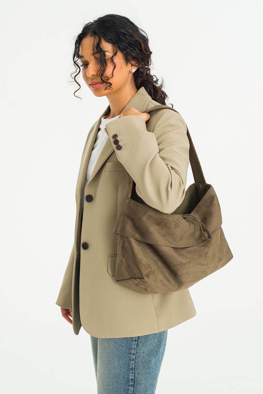 Faux Suede Square Bag, Khaki