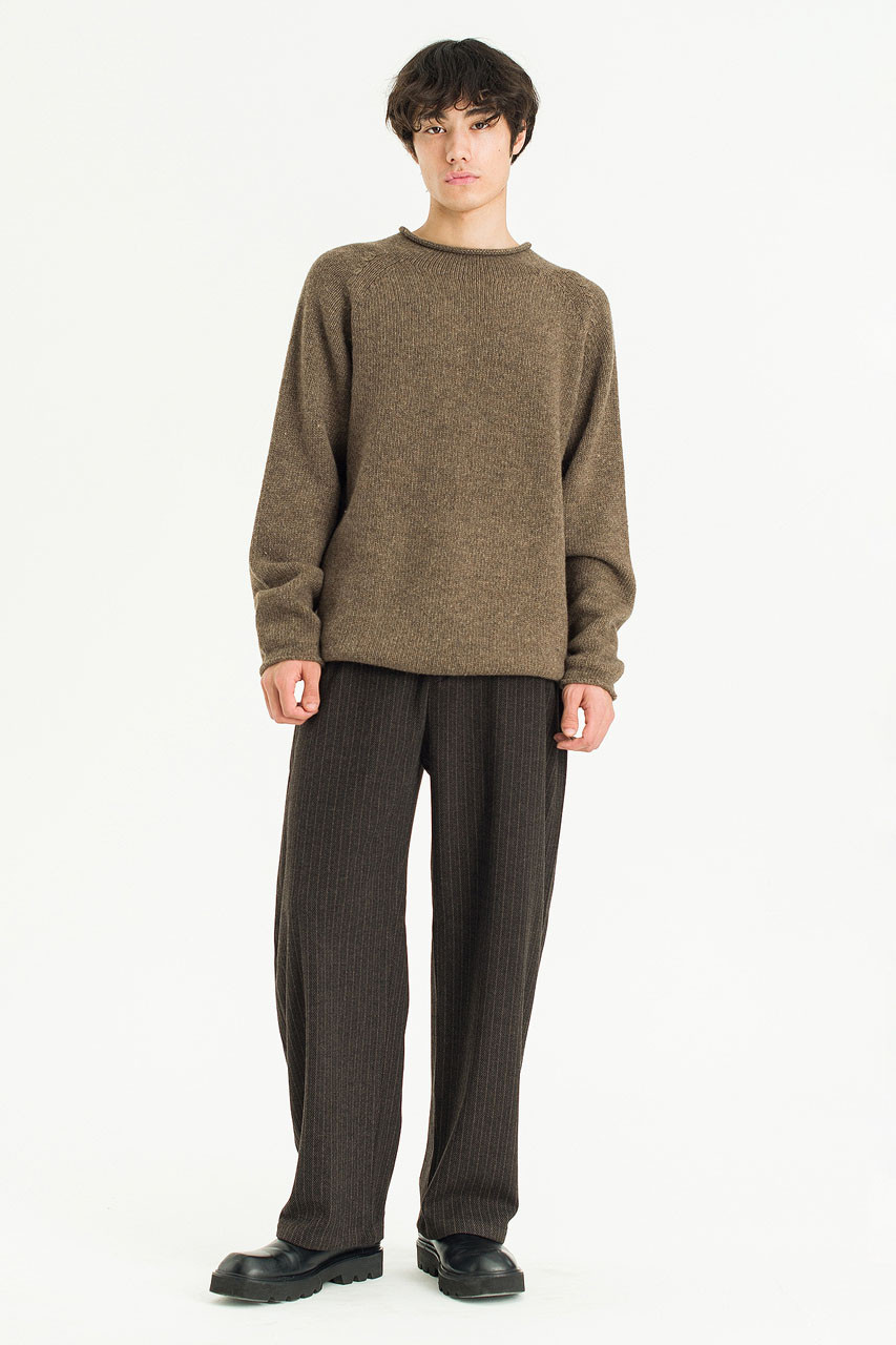 Boat Neck Wool Boxy Jumper, Brown