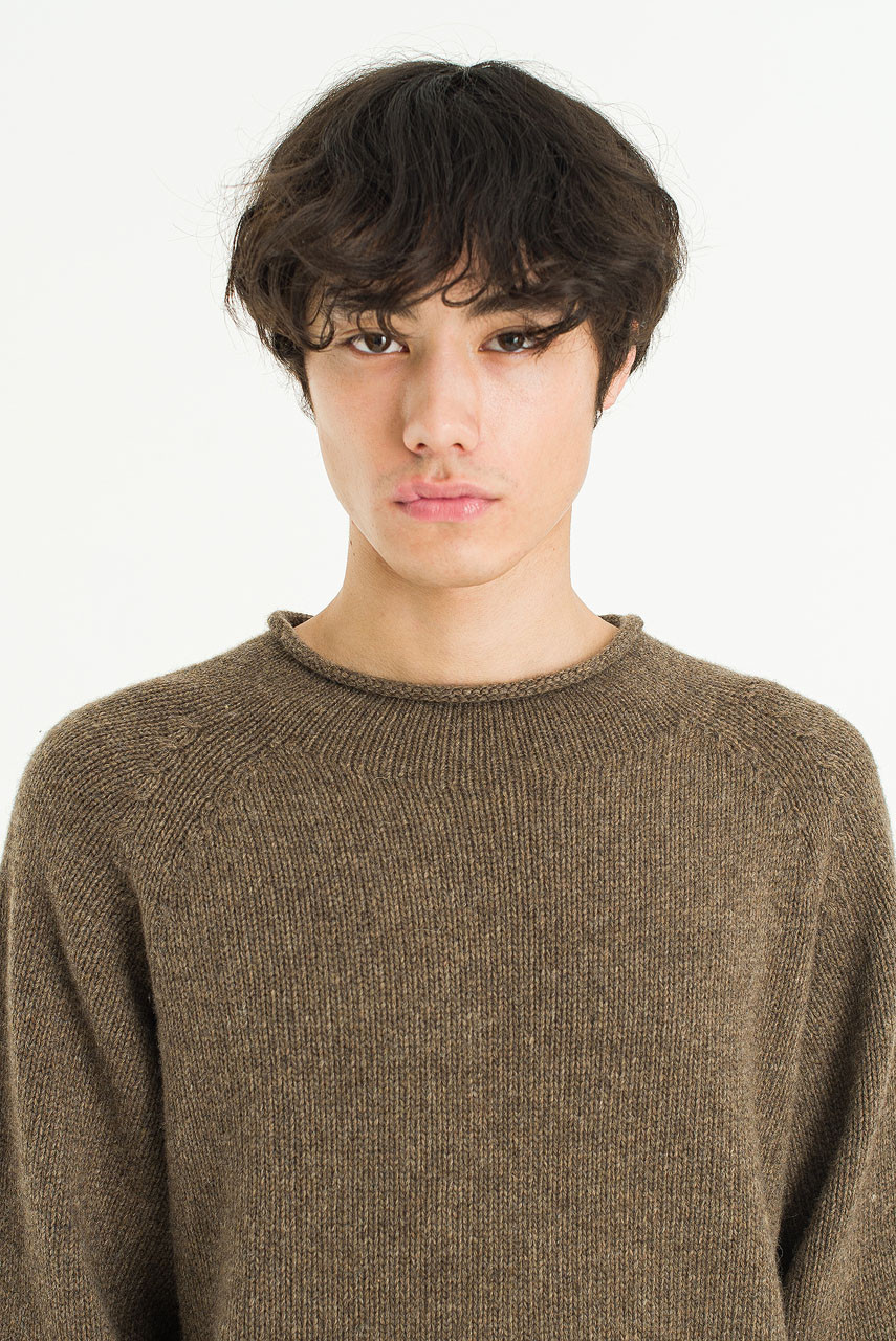 Boat Neck Wool Boxy Jumper, Brown