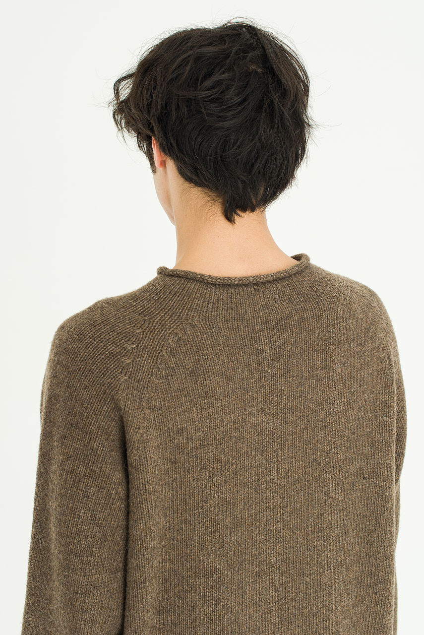 Boat Neck Wool Boxy Jumper, Brown