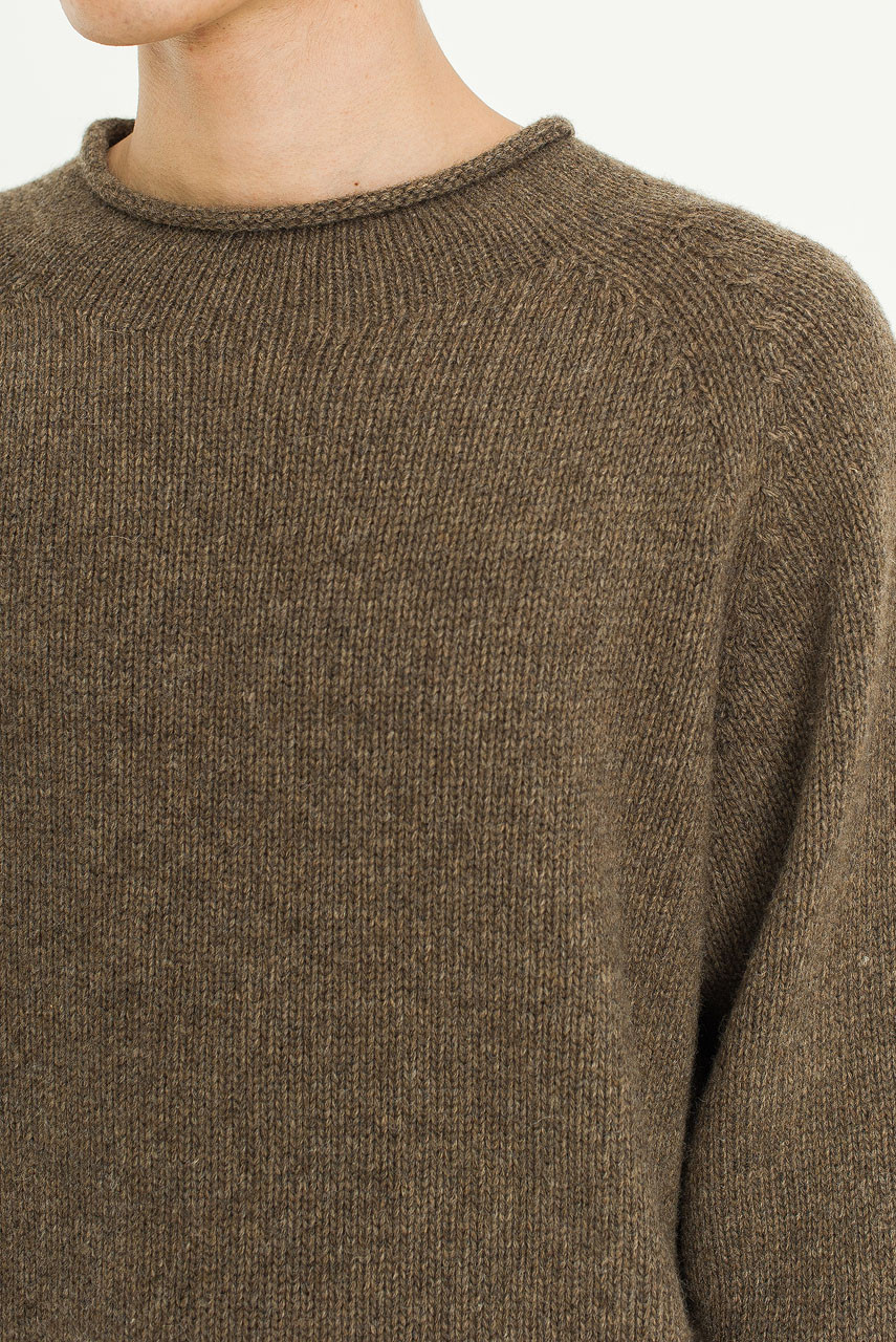 Boat Neck Wool Boxy Jumper, Brown