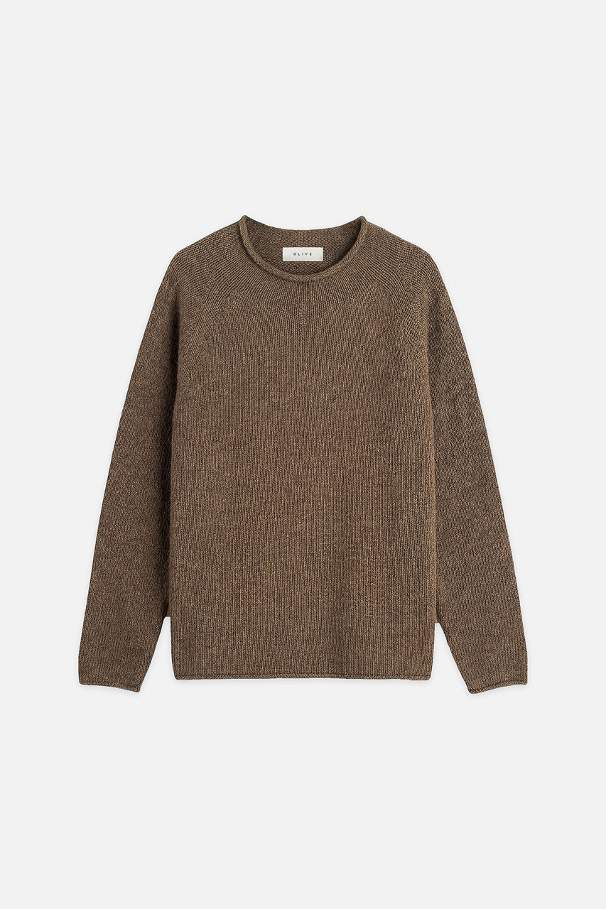 Boat Neck Wool Boxy Jumper, Brown