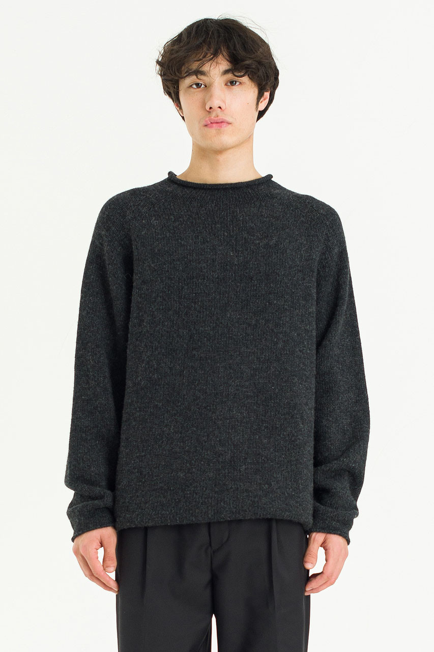 Menswear | Boat-Neck Wool Jumper, Charcoal