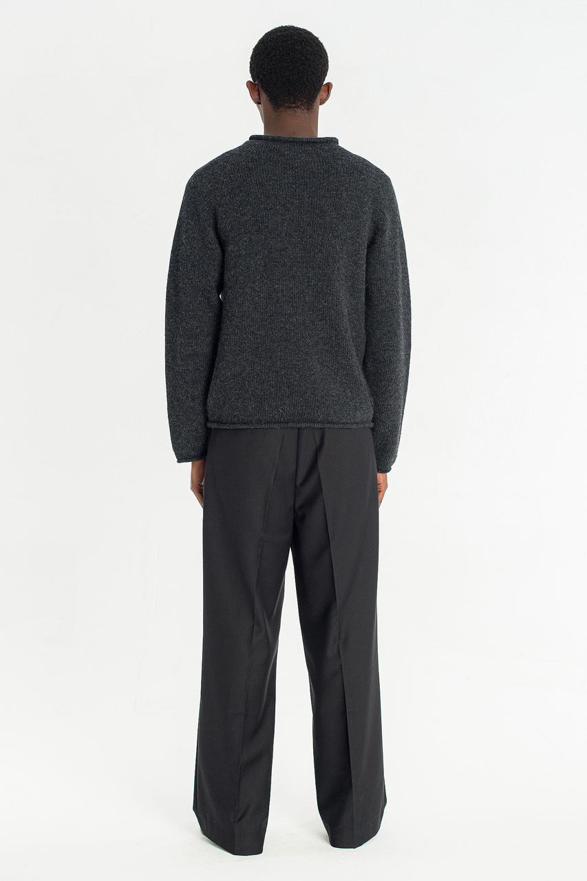 Menswear | Boat-Neck Wool Jumper, Charcoal