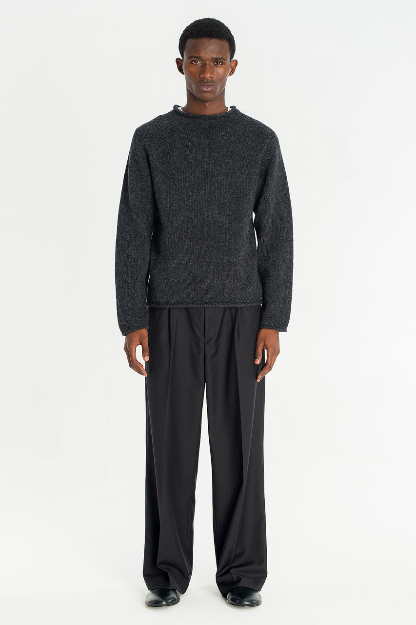 Menswear | Boat-Neck Wool Jumper, Charcoal