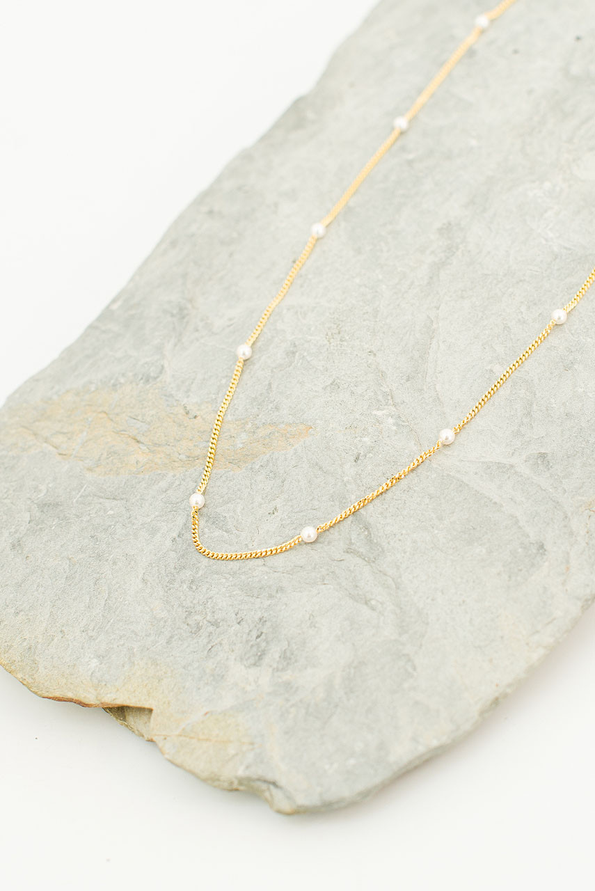 Yui Mini Pearl Necklace, Gold