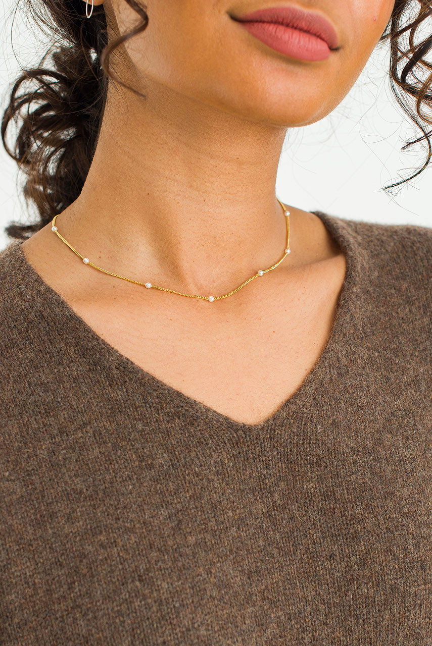 Yui Mini Pearl Necklace, Gold