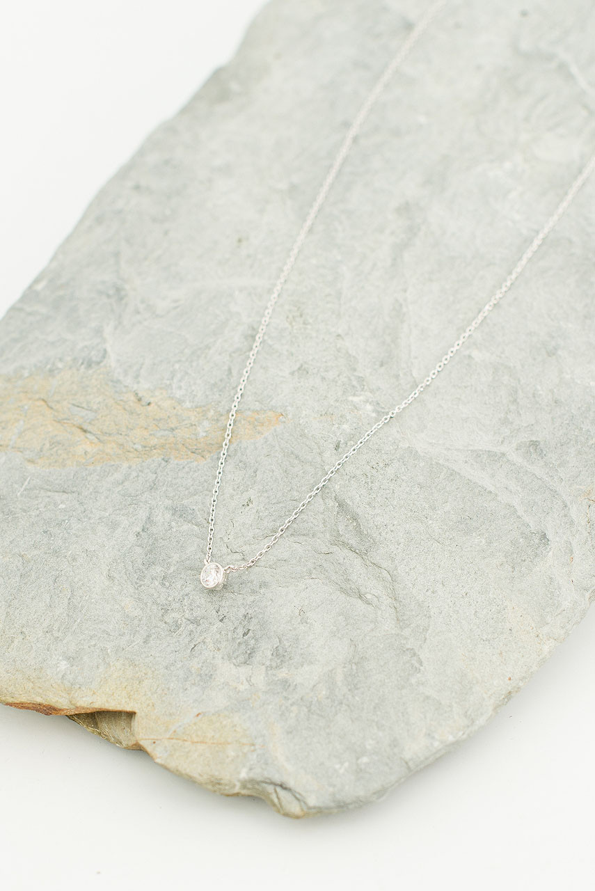 Ayaka Crystal Necklace, Silver