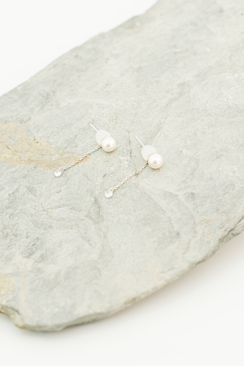 Hinari Pearl Crystal Drop Earrings, Silver