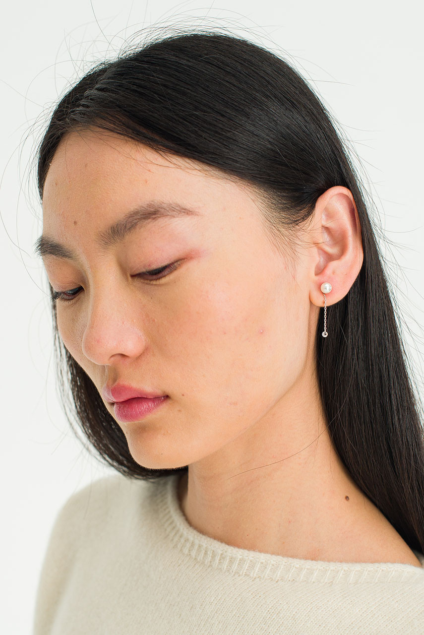 Hinari Pearl Crystal Drop Earrings, Silver