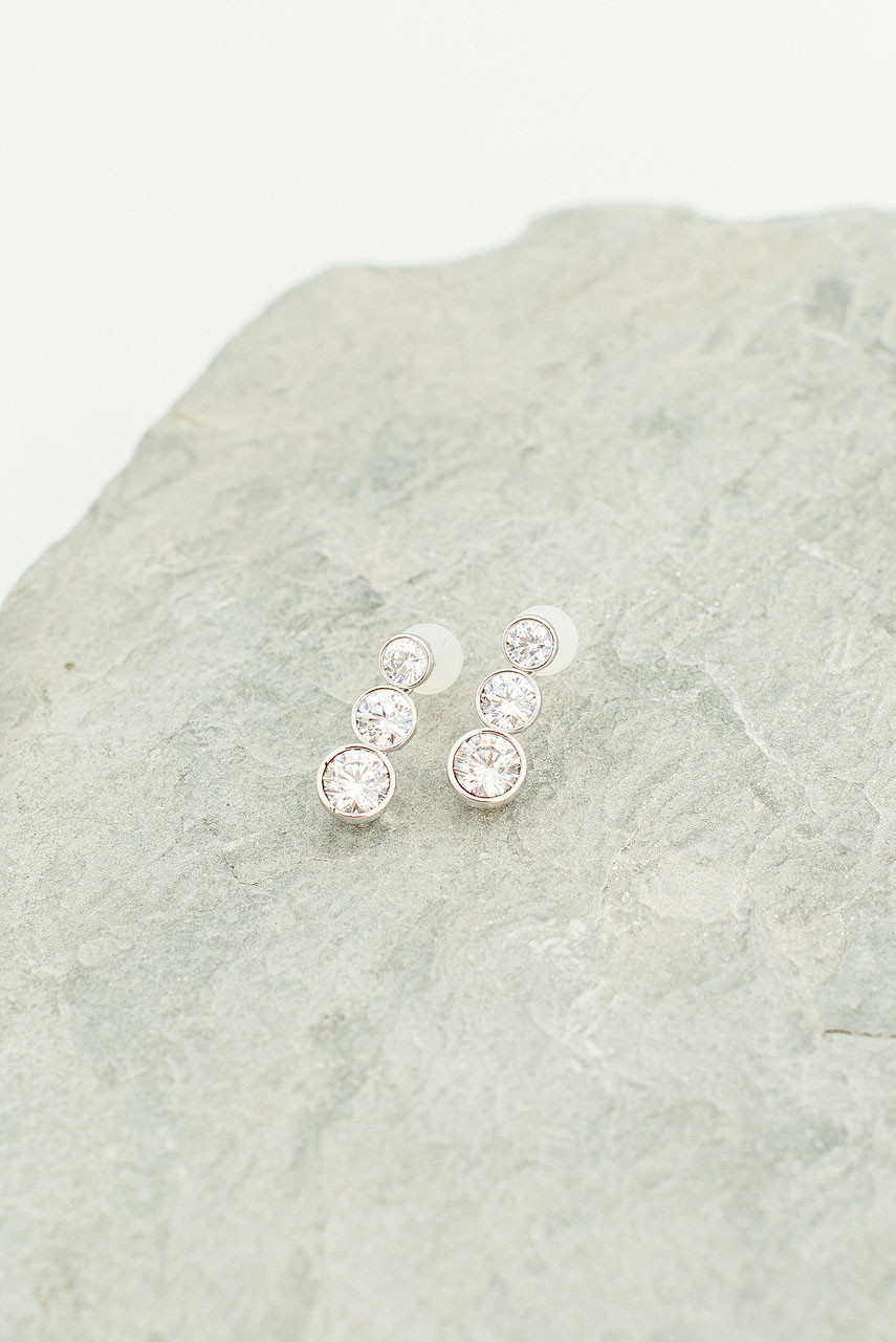 Kohana Triple Crystal Earrings, Silver