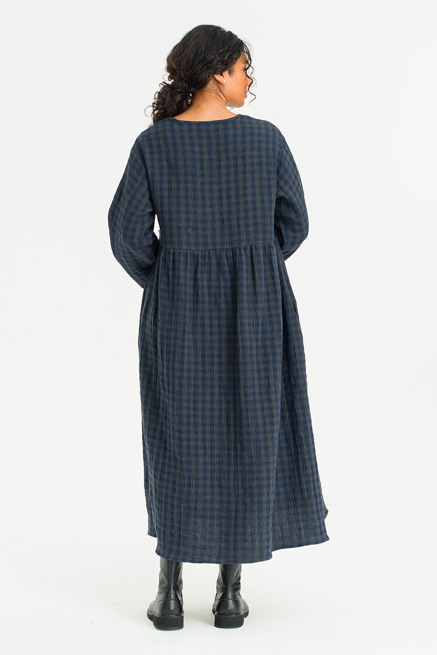 Tasha Double Face Wrap Check Dress, Navy