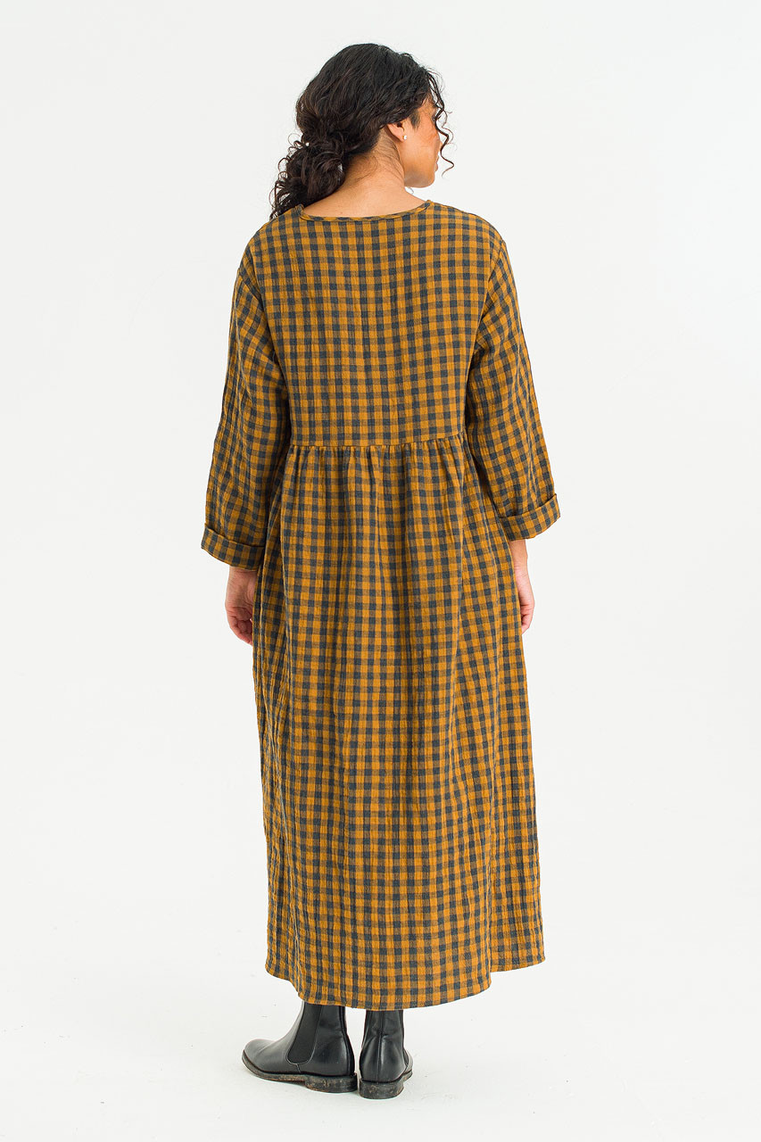 Tasha Double Face Wrap Check Dress, Mustard