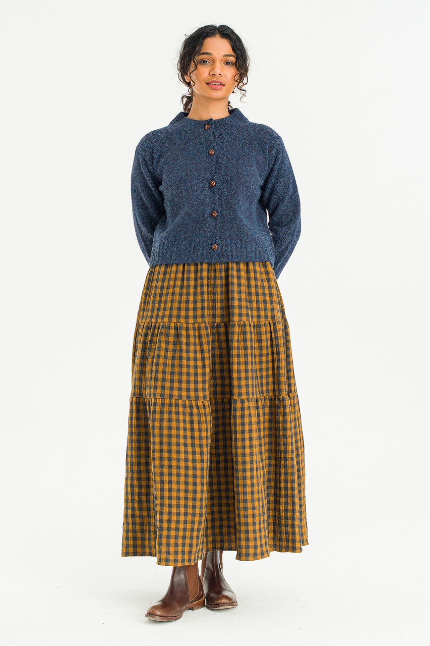 Tasha Double Face Check Skirt, Mustard