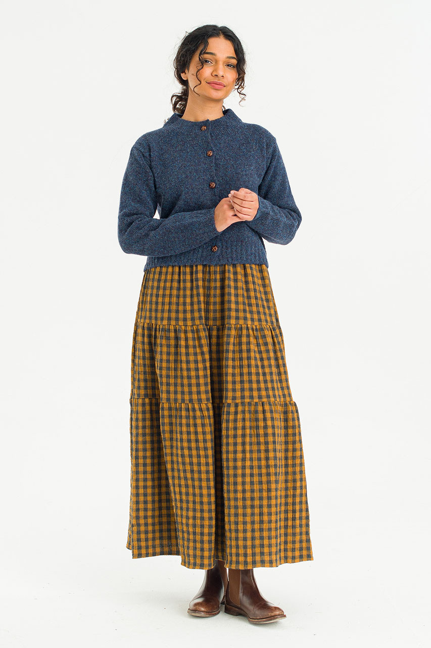 Tasha Double Face Check Skirt, Mustard