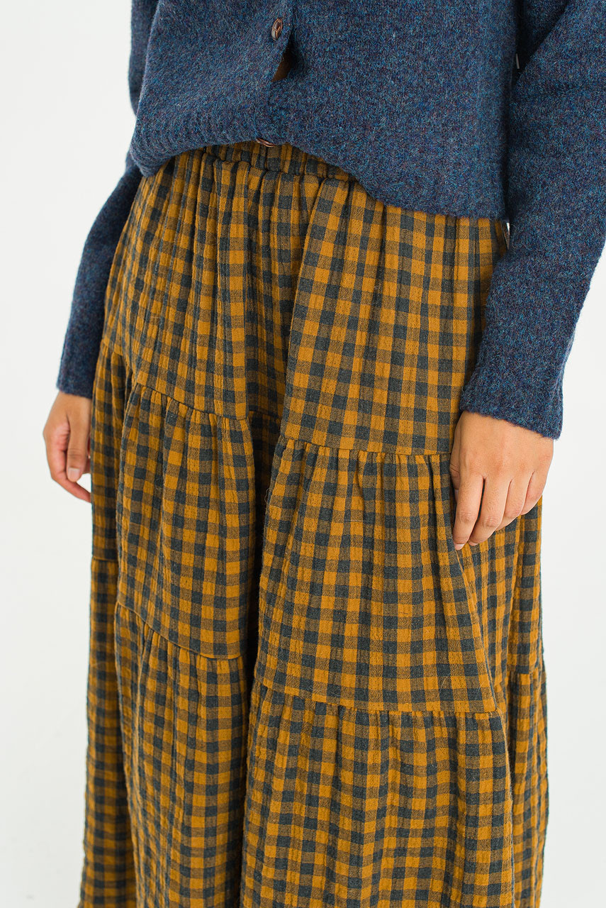 Tasha Double Face Check Skirt, Mustard