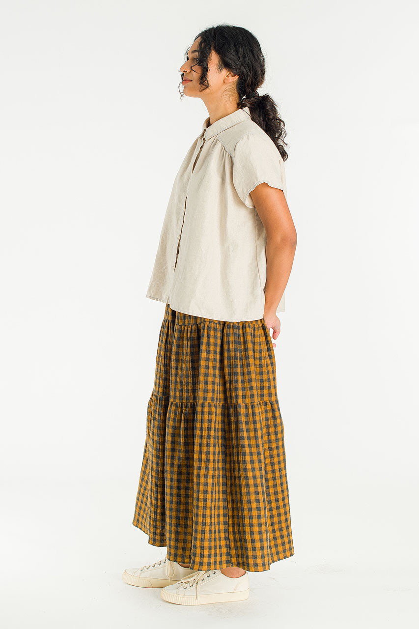 Tasha Double Face Check Skirt, Mustard