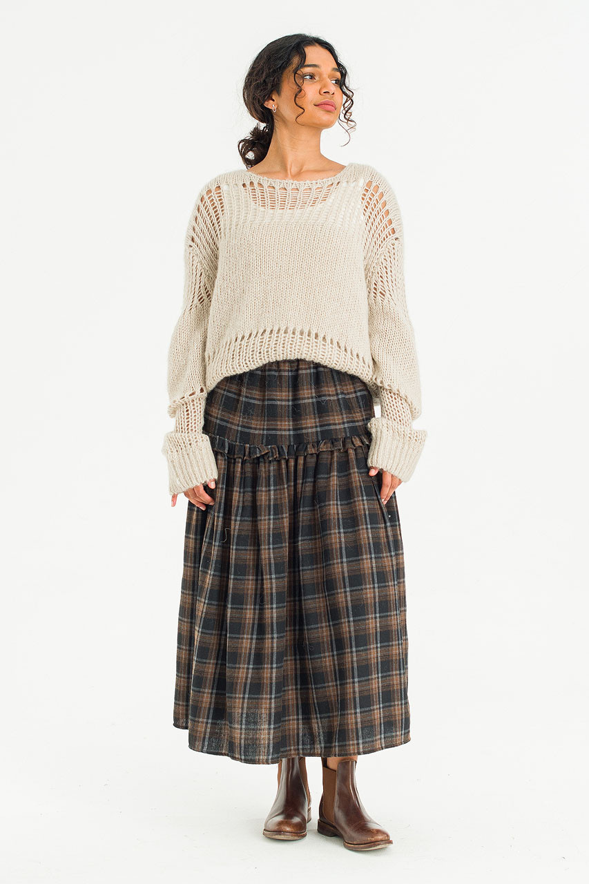 Bori Check Mid Length Skirt, Black