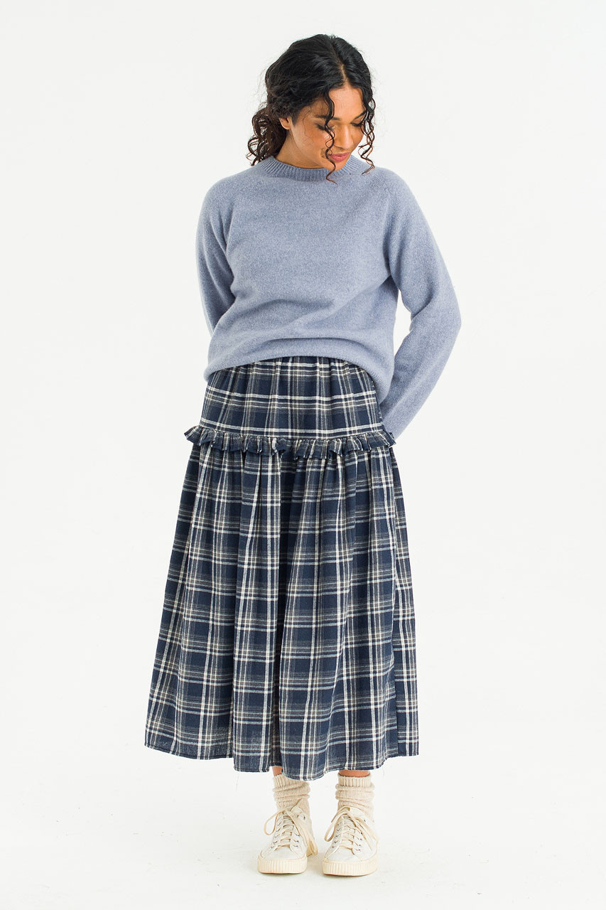 Bori Check Mid Length Skirt, Navy