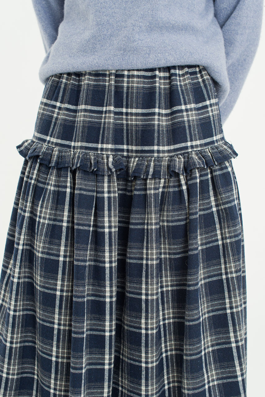 Bori Check Mid Length Skirt, Navy