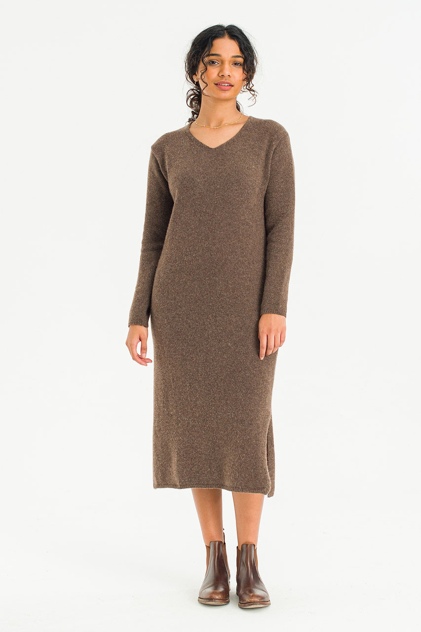 Jena V Neck Knit Dress, Brown