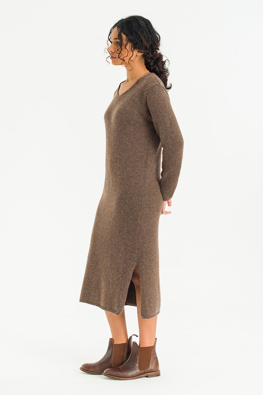 Jena V Neck Knit Dress, Brown