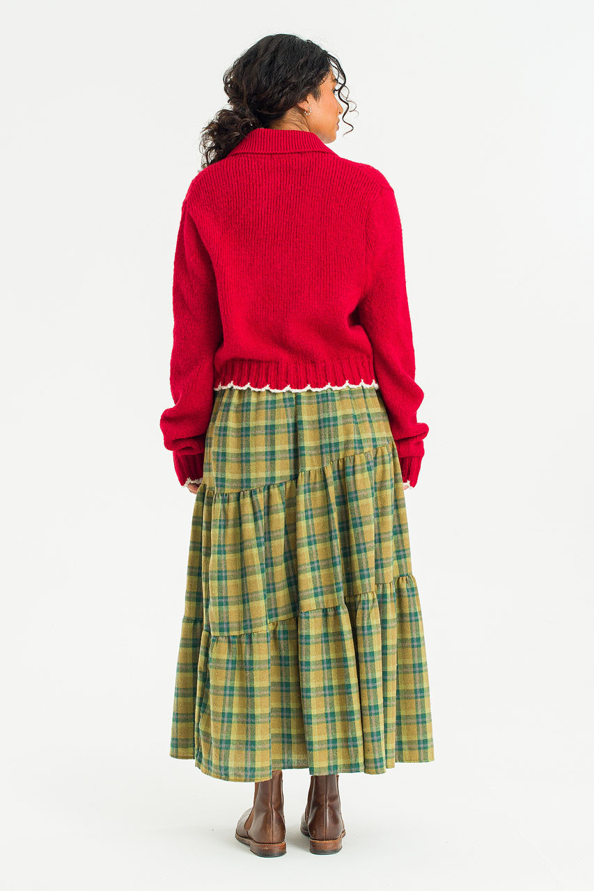 Aki Check Tiered Skirt, Khaki