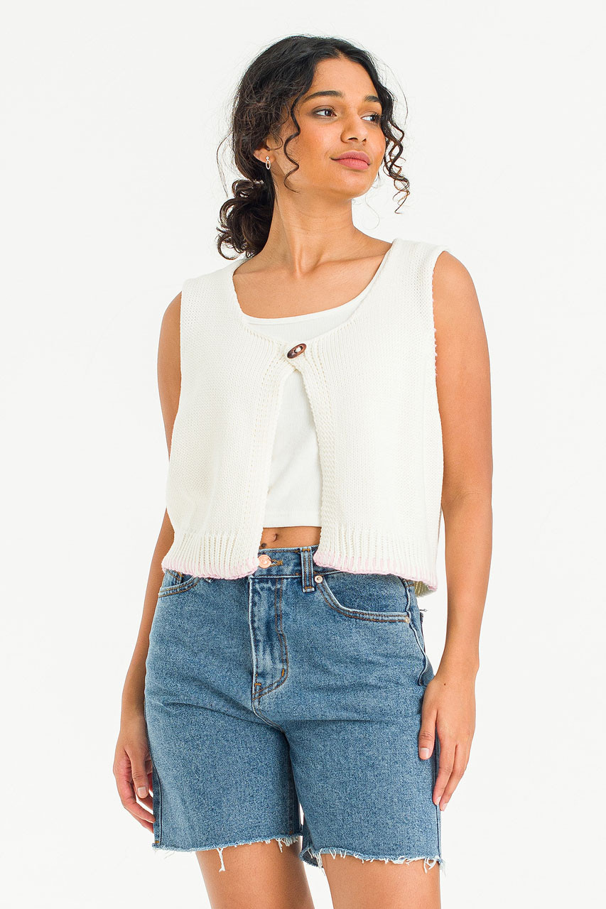 Contrast Colour Stitched Knit Vest, Ivory