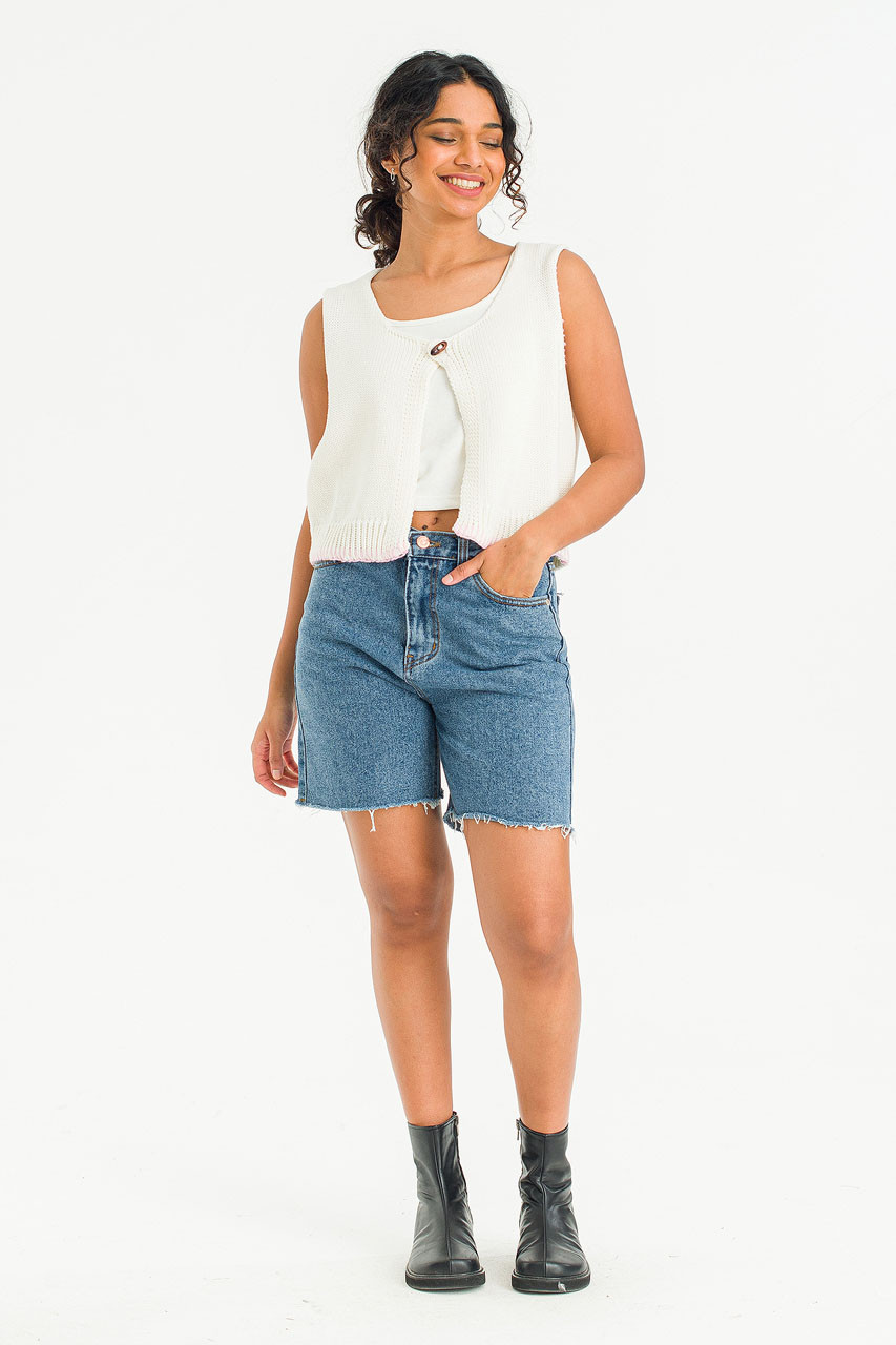 Contrast Colour Stitched Knit Vest, Ivory