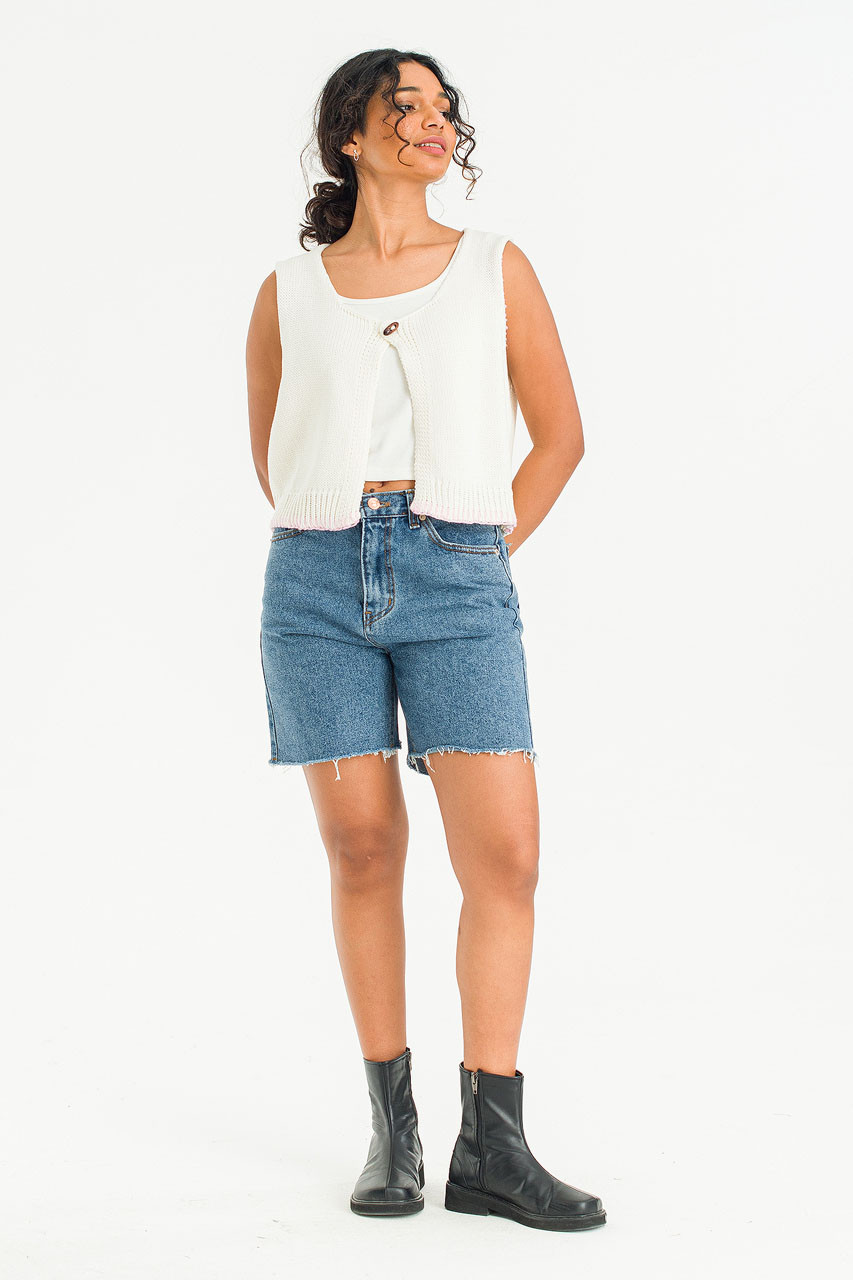 Contrast Colour Stitched Knit Vest, Ivory