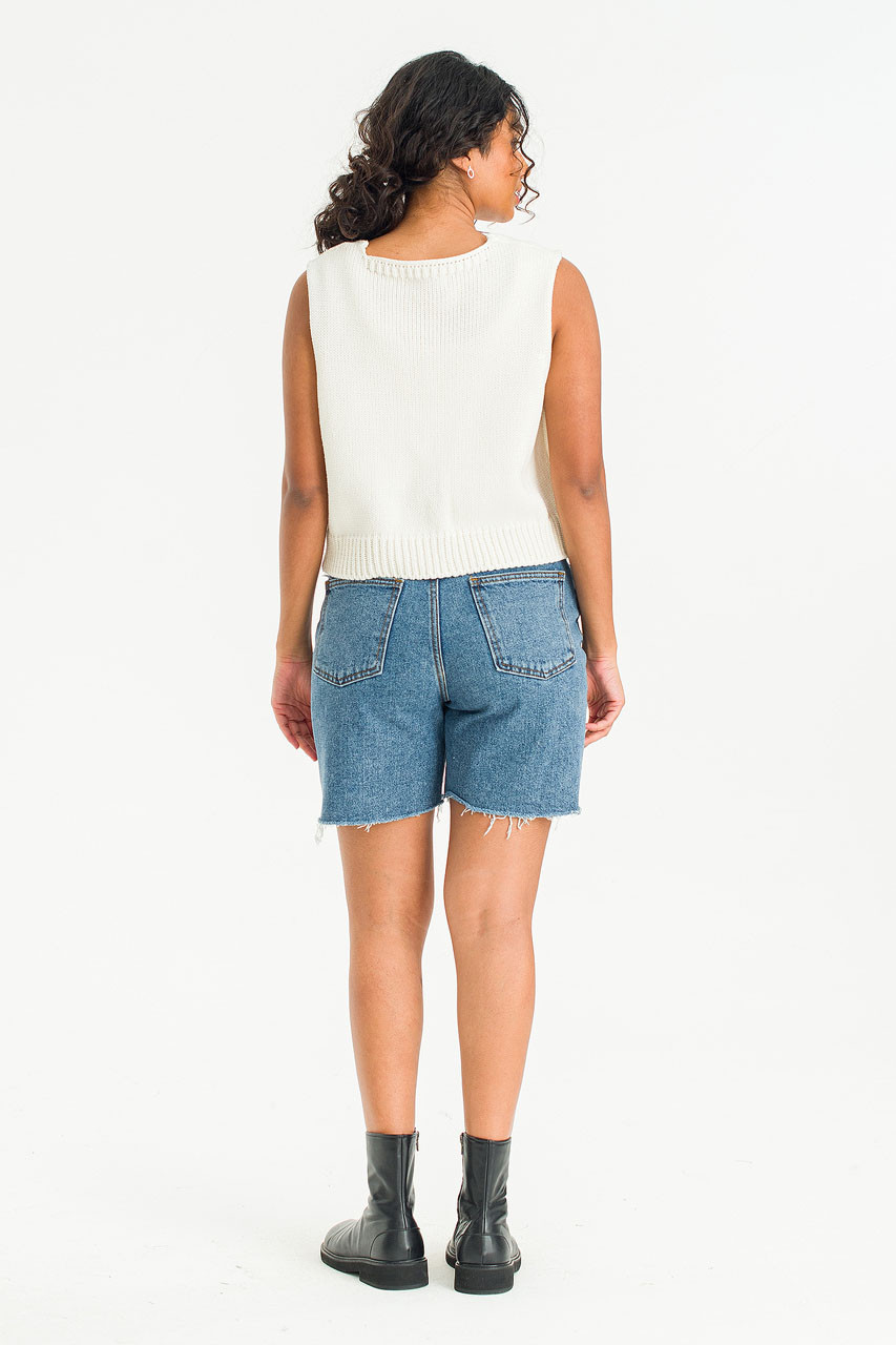 Contrast Colour Stitched Knit Vest, Ivory